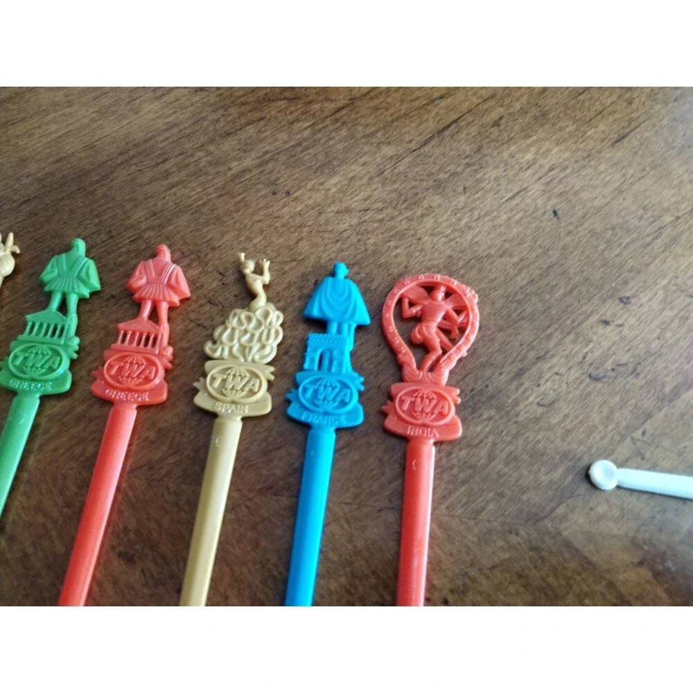 Vintage Lot 11x Swizzle Stick Retro Bar Stirrer TWA Airlines Propeller Italy ++